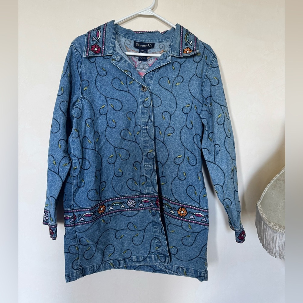 Denim&Co Light Blue Embroidered Denim Shirt Jacket